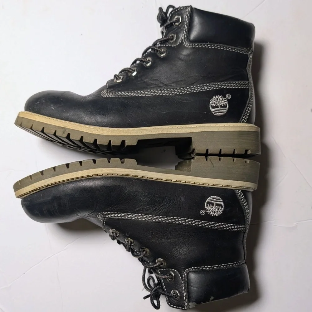 Timberland Kids Boots Youth Size 3 Black Leather Waterproof 6” tall